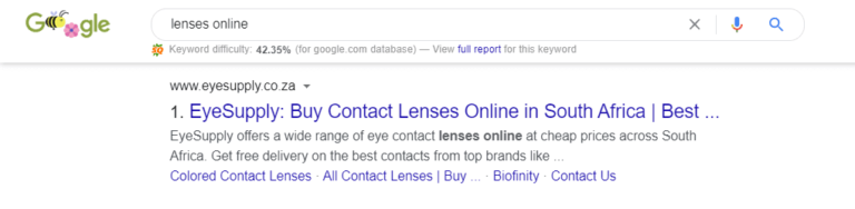 Keywords that EyeSupply is ranking for in #1 position