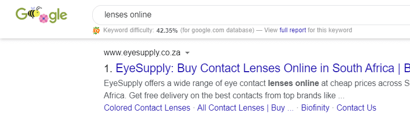 Keywords that EyeSupply is ranking for in #1 position