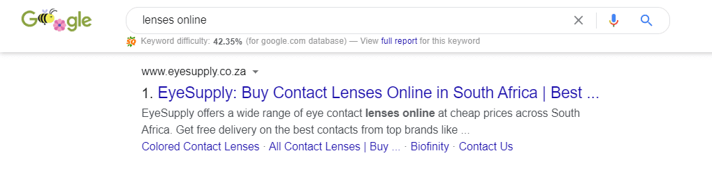 Keywords that EyeSupply is ranking for in #1 position